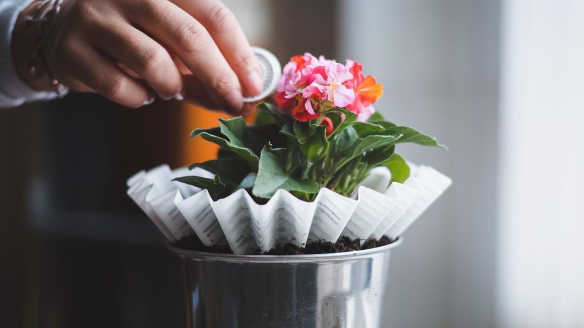 Une méthode facile pour retenir la terre dans les pots de fleurs avec un filtre à café