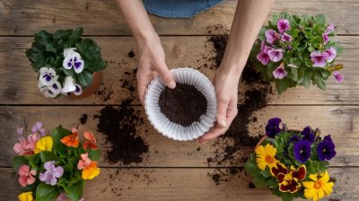 Une méthode simple pour garder la terre dans vos pots de fleurs avec un filtre à café